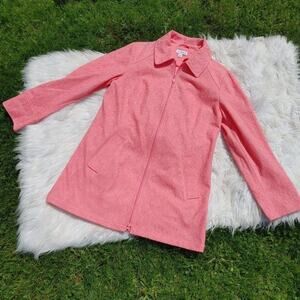 Susan Graver Size Medium Pink Lace Zipper Over Coat Long Sleeve Spring Summer M